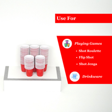 Pack of 100 red plastic shot cups, 2 oz capacity, ideal for games and drinkware at parties