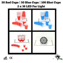 Party Cups - / Party Light Bundle: 50 Blue / 50 Red Beer Pong & Drinking Cups | 100 Red Shot Cups | 2 * 36 LED Par Light