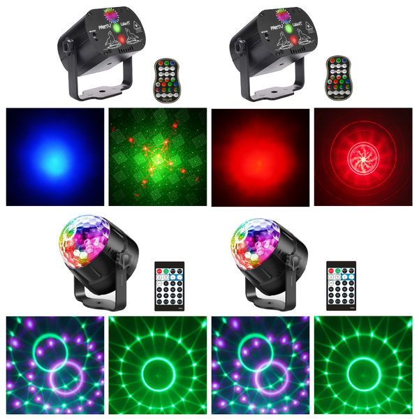 Party Lights Bundle: 2 * Small Crystal Disco Ball with Dynamic Light Patterns | 2 * Mini Laser Disco Light with 60 Mesmerizing Patterns