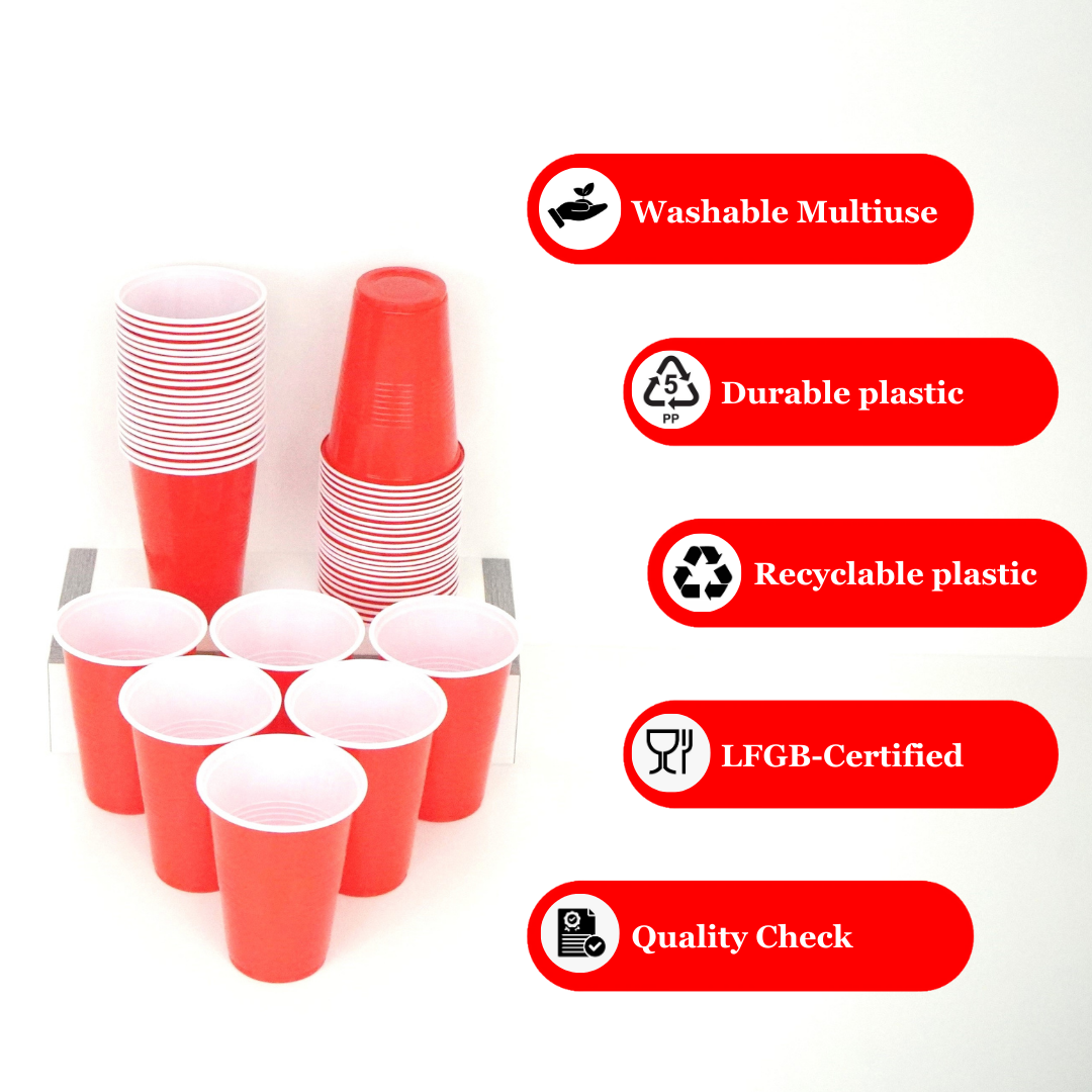 Party Cups - / Party Light Bundle: 50 Blue / 50 Red Beer Pong & Drinking Cups | 100 Red Shot Cups| 2 * 5-in-1 Party Light