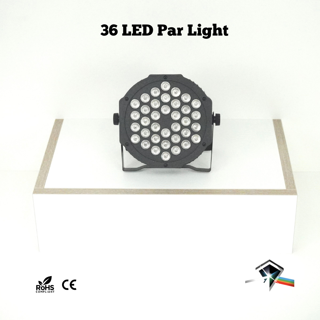 36 LED PAR party light front view by Neoxlite, showcasing design and shape