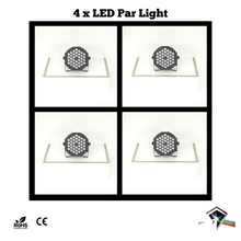 Partylicht-Paket: 4 * 36 LED-Par-Lichter mit RGB-Farbmischung, Stroboskopeffekt und soundaktivierter Beleuchtung in 8 Farben 