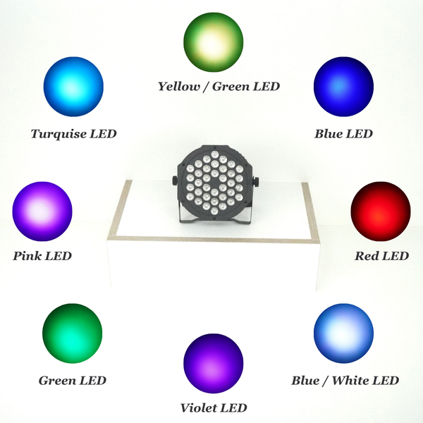 Party Lights Bundle: 2 * 5-in-1 Party Light; Laser, Flash, Magic Ball, LED and Ultraviolet | 2 * LED Par Lights; RGB Color Mixing