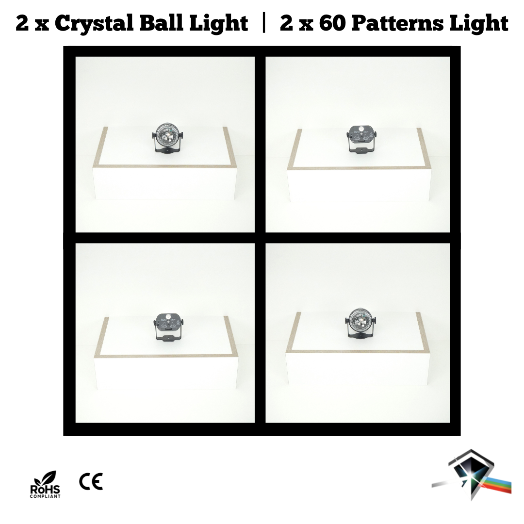 Party Lights Bundle: 2 * Small Crystal Disco Ball with Dynamic Light Patterns | 2 * Mini Laser Disco Light with 60 Mesmerizing Patterns