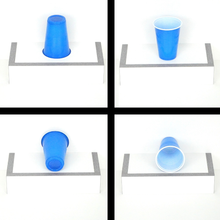 50 blue beer pong cups, 16 oz capacity, shown from various angles to highlight design