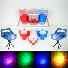 Party Cups - / Party Light Bundle: 50 Blue / 50 Red Beer Pong & Drinking Cups | 100 Red Shot Cups | 2 * 8 Colors Mini Laser Disco Light