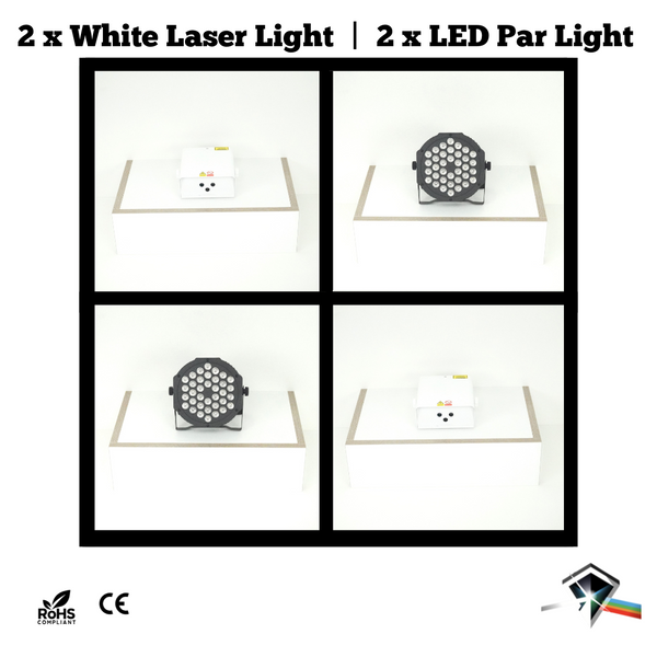 Party Lights Bundle: 2 * White Laser Light; 3-Laser with Strobe Effects | 2 * LED Par Lights; RGB Color Mixing