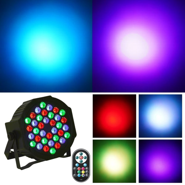 36 LED Par Light with RGB Color Mixing, Strobe Effect, and Sound-Activated Lighting in 8 Colors