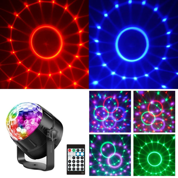 Small Crystal Disco Ball with Dynamic Light Patterns, 15 color modes and Sound-Activated Strobe Mode