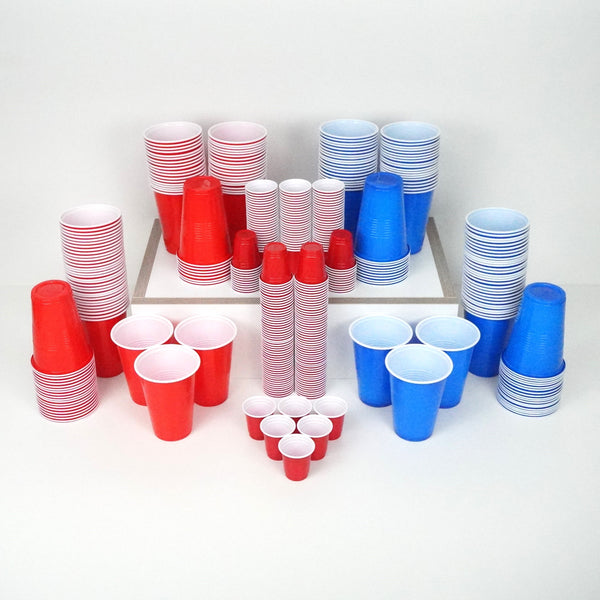 Party Cups Bundle: 100 Blue / 100 Red Beer Pong & Drinking Cups | 200 Red Shot Cups