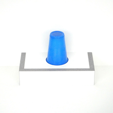 Single blue beer pong cup, 16 oz capacity, faced down, showcasing bottom design and structure