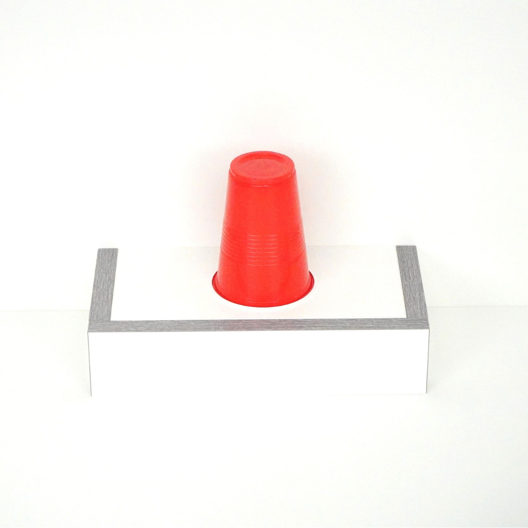 Single red beer pong cup, 16 oz capacity, faced down, highlighting the bottom design