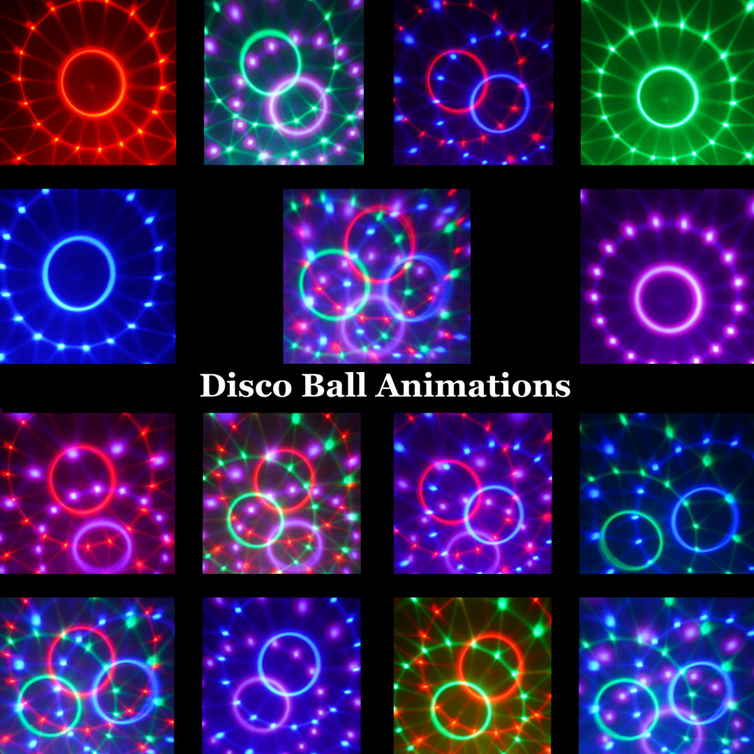 Small crystal disco ball party light with disco ball animations, showcasing vibrant and dynamic lighting effects