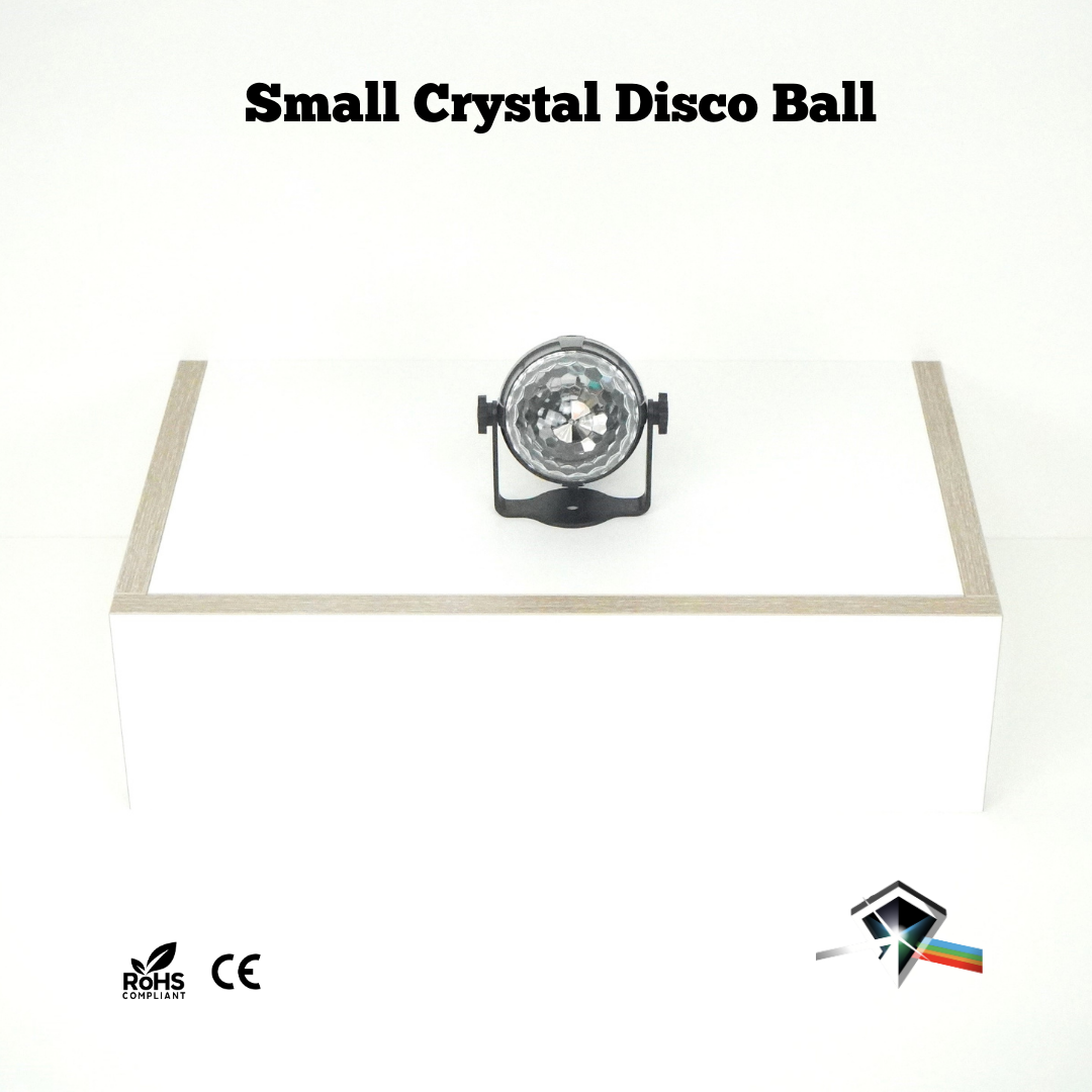 Small crystal disco ball party light front view by Neoxlite, showcasing design and lighting effects