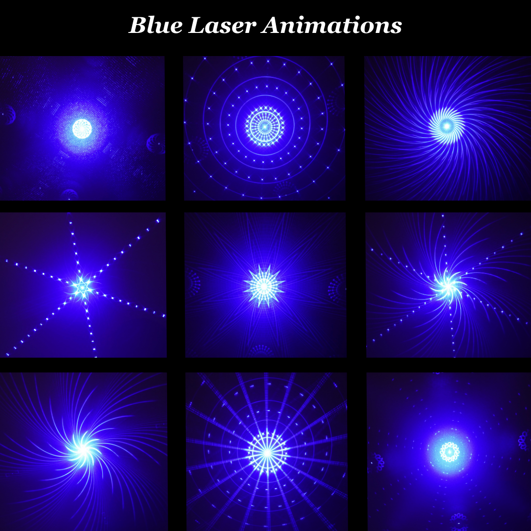 White laser party light with blue laser animations, highlighting dynamic blue effects